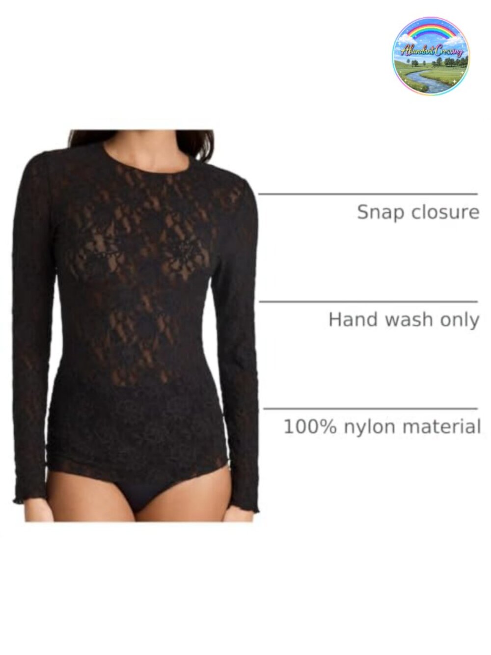 Women's Lace Long Sleeve Top Scalloped Hem Crew Neck Fitted Lightweight